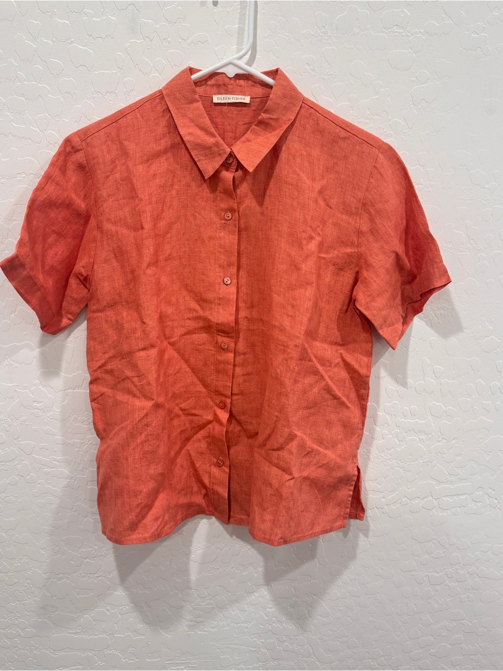 Eileen Fisher Coral Short-Sleeve Linen Button Down Shirt Womens Medium